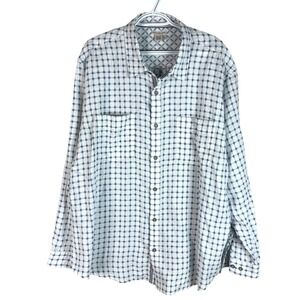Carbon 2 Cobalt Mens‎ Button Up Shirt XL White Blue Geometric L/S Cotton Pockets